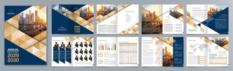 Corporate business presentation guide brochure template, Annual report, 16 page minimalist flat geometric business brochure design template, A4 size.