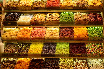 showcase with dried fruits