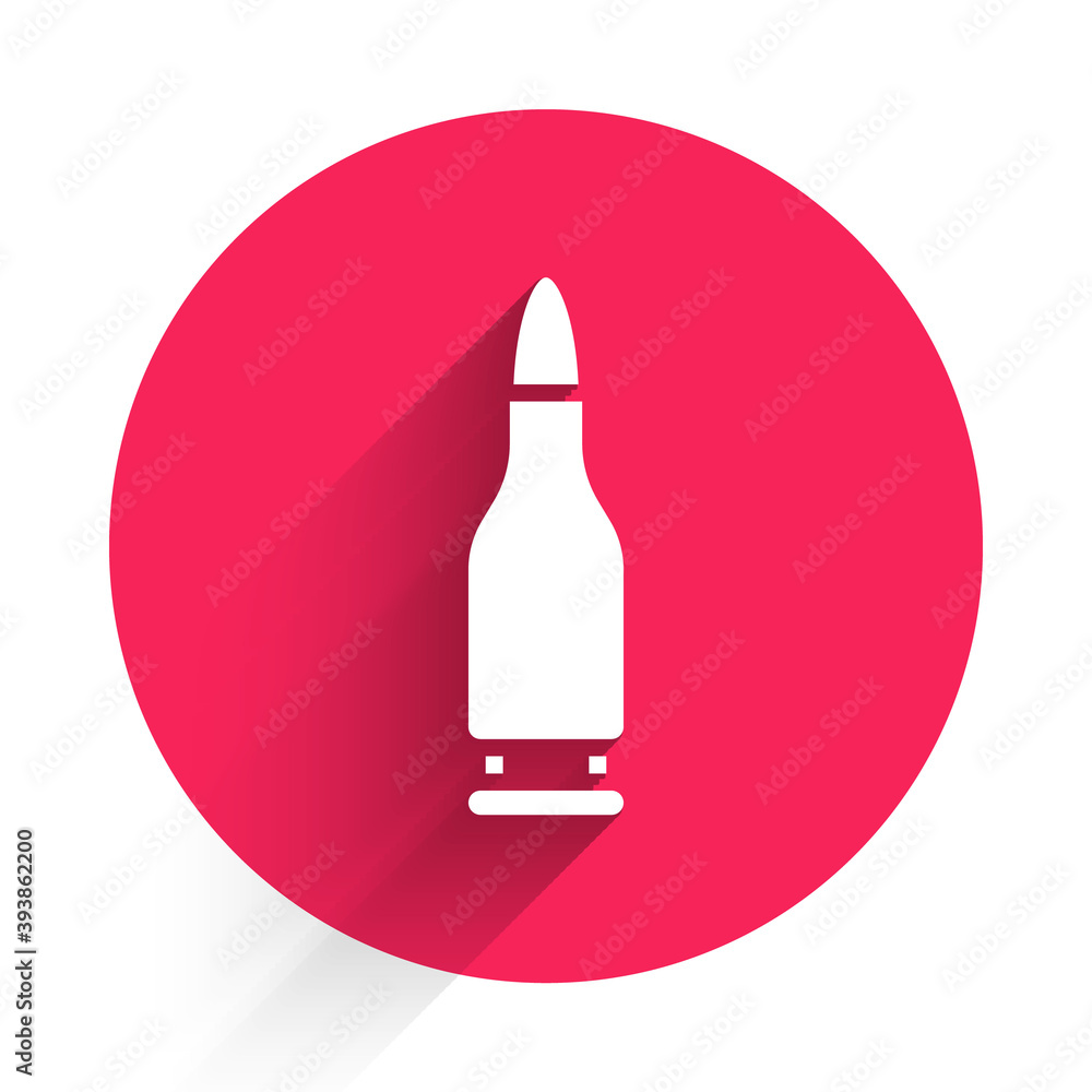 Poster white bullet icon isolated with long shadow. red circle button. vector.