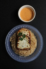 Fried Rice with Grilled Paneer (Cottage Cheese) & Mustard Dip