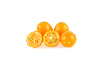 Cumquat or kumquat with half isolated on white background