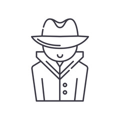 Detective icon, linear isolated illustration, thin line vector, web design sign, outline concept symbol with editable stroke on white background.