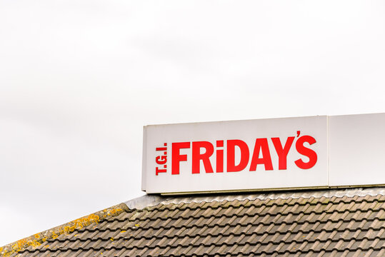 Northampton, UK - Oct 29, 2017: TGI Fridays restaurant logo in Sixfileds