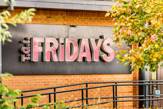 Northampton, UK - Oct 29, 2017: TGI Fridays restaurant logo in Sixfileds