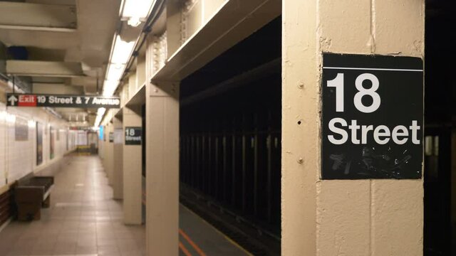 Sign in Subway Platform in New York City in 4K Slow motion 60fps