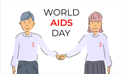 World AIDS day vector hand drawn illustration of people holding hands supporting each other on a white background with the inscription