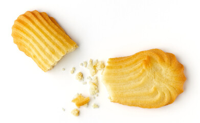 Butter cookie isolated on white, from above