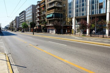 Empty Suggrou Avenue, one of the most crowded streets of Athens due to Coronavirus quarantine measures - Athens, Greece, March 21 2020.