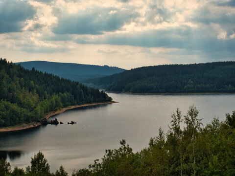 Beautiful landscape in nature at spring in saxony eibenstock at a dam