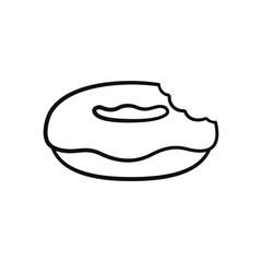 Simple plain glazed donut with bite cartoon doodle line art. Flat outline vector illustration design.