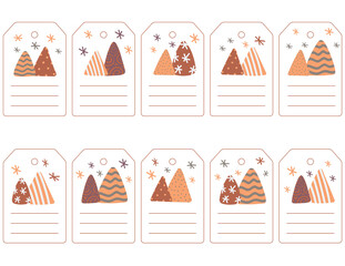 Vector set of printable christmas gift tags. Sweet gingerbread color elements on white background.