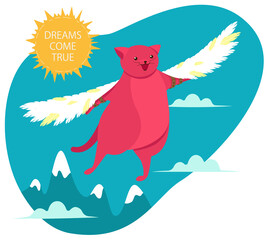 Happy cat soars in the clouds