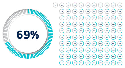 Set of circle percentage diagrams from 0 to 100 for infographics