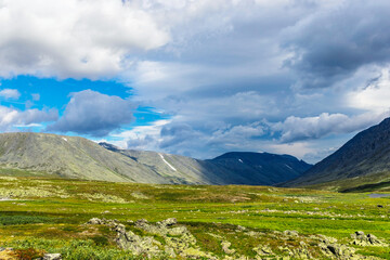 mountain range in the subpolar urals on a summer day