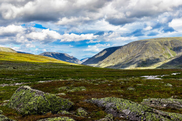 mountain range in the subpolar urals on a summer day