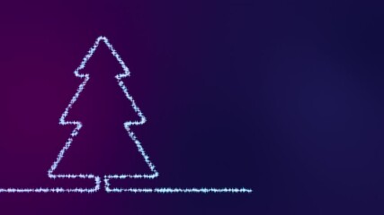 Drawing of christmas tree from star shape particles on gradient blue and purple background. Glowing particles are drawing from left to right. Concept of christmas greeting with empty space. - Powered by Adobe