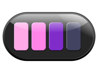 Small make-up palette of pinks and purples used for eyeliner or eye-shadow in shiny presentation box isolated on white.