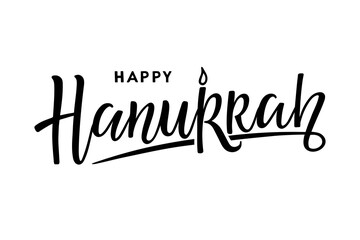 Happy Hanukkah logotype, badge, icon typography. Calligraphy Lettering of jewish holiday logo template. Hanukkah inscription. Jewish Festival of Lights celebration, festive background, menorah symbol