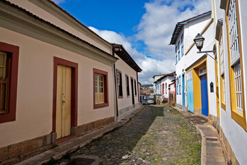 Typical street at historical city of Sao Joao del Rei, known as crooked houses street (a Rua das...