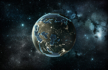 Futuristic earth in the space  3D Illustration