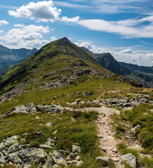 Fototapeta premium Beautiful Retezat mountains scenery with nearest Custura Bucurei mountain peak in Romania