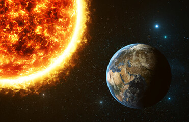 Sun with Earth 3D Illustration