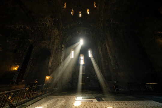 Interior of Tatev Monastery, a 9th-century Armenian Apostolic monastery in Syunik Province.