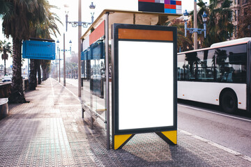 White banner for advertising on city bus stop