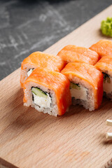 American philadelphia sushi rolls with salmon