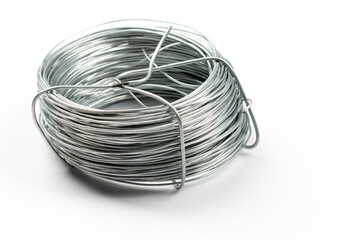 coil of steel wire on white background