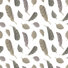 Seamless pattern with cute quail's feathers
