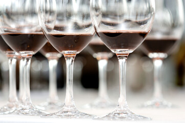 tasting red wine Brunello in tuscany  in Italy