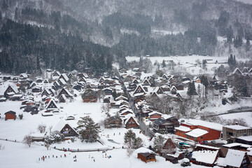 Fototapeta na wymiar Shirakawago, Japan Winter Village