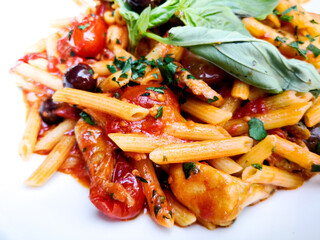 Tasty pasta, Italian tomato sauce pasta on the table