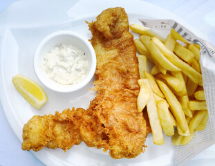 British, Traditional fish and chips and tartar sauce