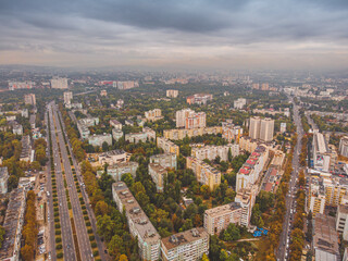 Fototapeta na wymiar Chisinau, the capital city of Republic of Moldova. Panoramic view from a drone.