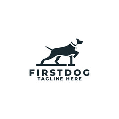 First Dog Logo. Creative dog logo with front paws forming the number one.