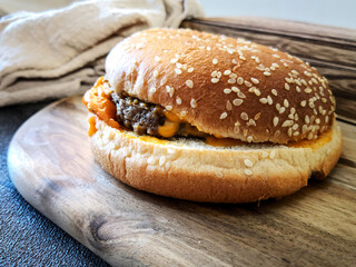 American cheese burger with fresh salad