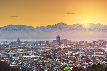 Toyama, Japan Skyline with Tateyama Mountain