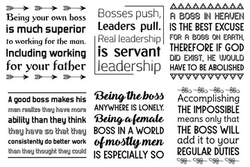 Set of Calligraphy sayings for print. Vector Quotes about Boss, Team leader