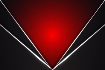 Modern design with black and silver metal shapes. Abstract red and black background.