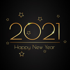 Fototapeta na wymiar Happy New Year 2021. Festive background design with text and gold stars.