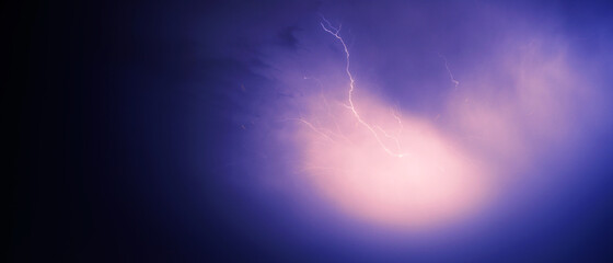 bright yellow lightning on blue dark sky