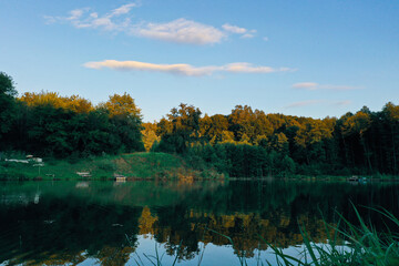 autumn lake forest and sunset colors