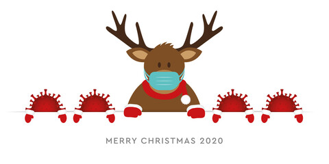 reindeer and corona virus christmas cartoon vector illustration EPS10