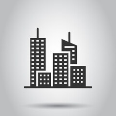 Obraz premium Building icon in flat style. Town skyscraper apartment vector illustration on white isolated background. City tower business concept.