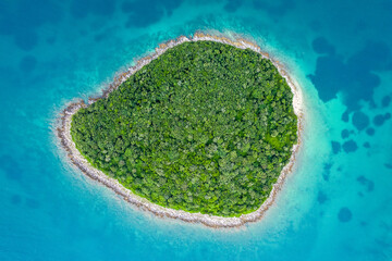 Adriatic island Otocic Veli Skolj seen from above topdown view.
