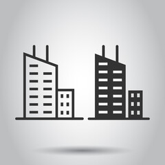 Obraz premium Building icon in flat style. Town skyscraper apartment vector illustration on white isolated background. City tower business concept.