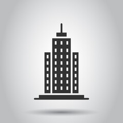 Obraz premium Building icon in flat style. Town skyscraper apartment vector illustration on white isolated background. City tower business concept.