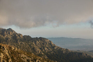 La Maliciosa, La Bola del Mundo, Navacerrada, La Pedriza, El Yelmo and the oak forests in autumn in the Sierra de Guadarrama National Park. Madrid's community. Spain